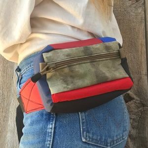 Handmade Belt Bag, Colorblock Patchwork Upcycled Fanny Pack